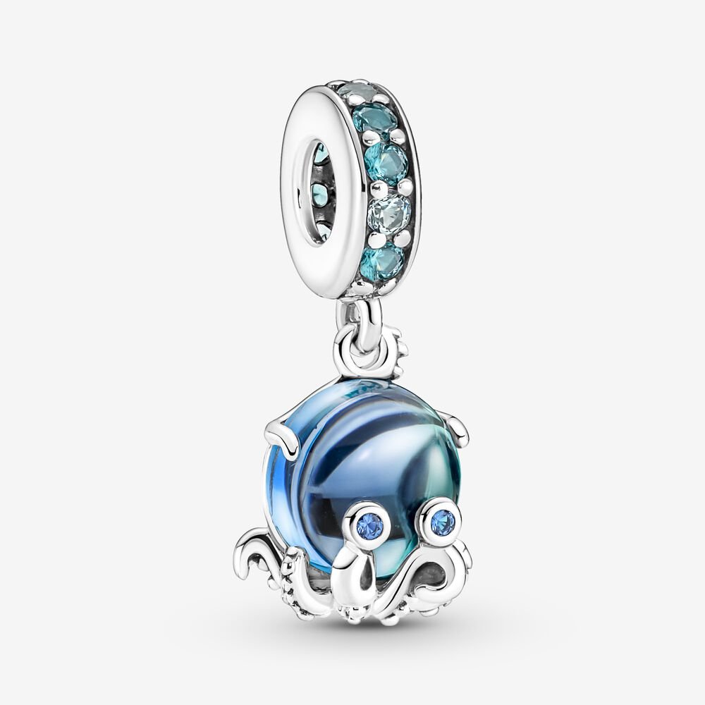Murano Glass Cute Octopus Dangle Charm Hallmarked S925 Sterling Silver